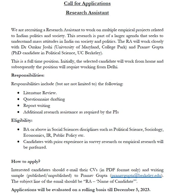 Embark on a Research Journey in Indian Politics: Apply Now for the Research Assistant Position! - Flow Card Image
