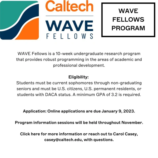 Caltech WAVE Fellows 2026 - Undergraduate Research Program - Flow Card Image