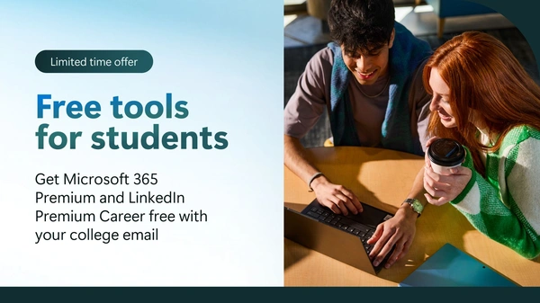 Microsoft 365 Premium & LinkedIn Premium Career – 12-Month Free Trial for Students - Flow Card Image