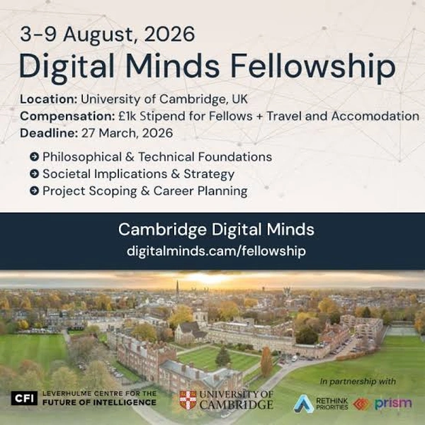Cambridge Digital Minds Funded Fellowship - AI Consciousness, AI Welfare - Flow Card Image